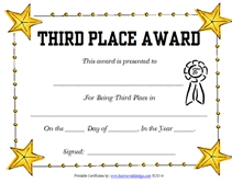 third place award  certificate template