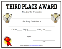 fill in the blanks third place award  certificate