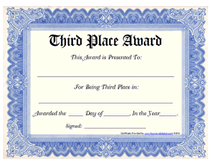 blank printable third place award  certificate