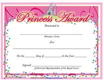 blank princess award certificate
