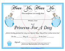 princess for a day printable certificate
