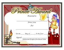 blank prince award certificate