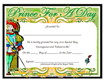 free prince for a day award certificate