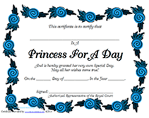 blank princess for a day award certificate