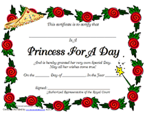 floral princess for a day award certificate