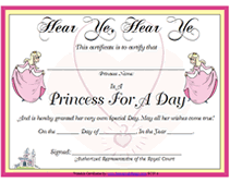princess for a day certificate template