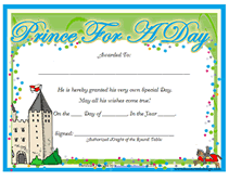 blank prince for a day award certificate