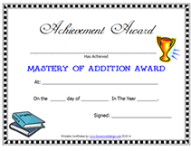math mastery of addition award certificate template