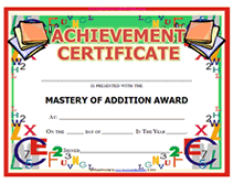 blank math mastery addition award template