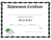 all a's and b's award  certificate