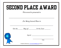 Fill in the blanks second place award certificate