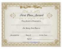 first place award  certificate template
