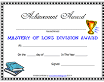 math mastery long divison award certificate template