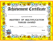 achievement mastery of multiplication tables award