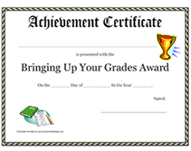 basic bringing up your grades award certificate