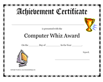 computer whiz award  certificate