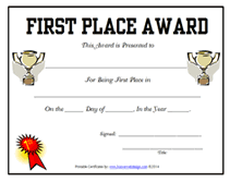 first place award  certificate