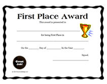 basic first place award certificate