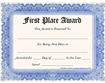 first place award  certificate
