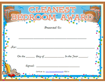 cleanest bedroom award certificate