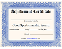 blank good sportsmanship award certificate