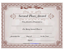 printable second place award certificate