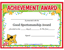 achievement award good sportsmanship award certificate