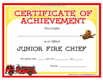 free printable junior fire chief certificate