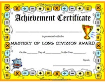 Achievement Printable Mastery of Long Division Award