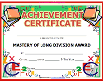 blank math mastery long division award