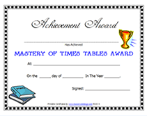math mastery of times tables award certificate