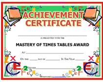 blank math mastery times tables award