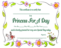 fancy princess for a day certificate