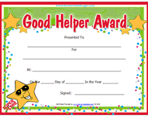 printable good helper award certificate