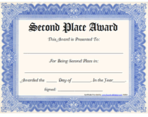 free printable second place award certificate