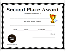 basic second place award certificate