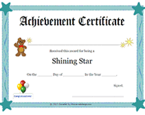 blue shining star award certificate