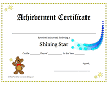 childrens shingign star printable certificate award