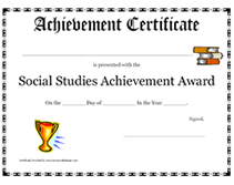 social studies achievement award certificate