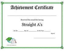 basic straight a's  award  certificate