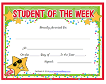student of the week printable certificates