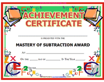 math mastery subtraction award template