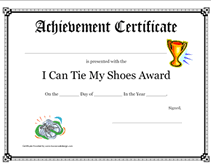 free i can tie shoes award  certificate