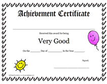 basic very good student printable certificate