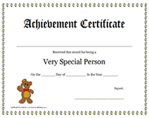 children's certificate very special person award