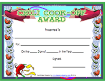 free printable Chili Cook-Off Award Certificates 