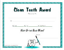free printable clean teeth award certificate