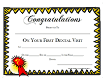 congratulations on your first dental visit award certificate