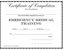 Emergency Medical training certificate