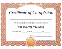 free firefighter certificate award